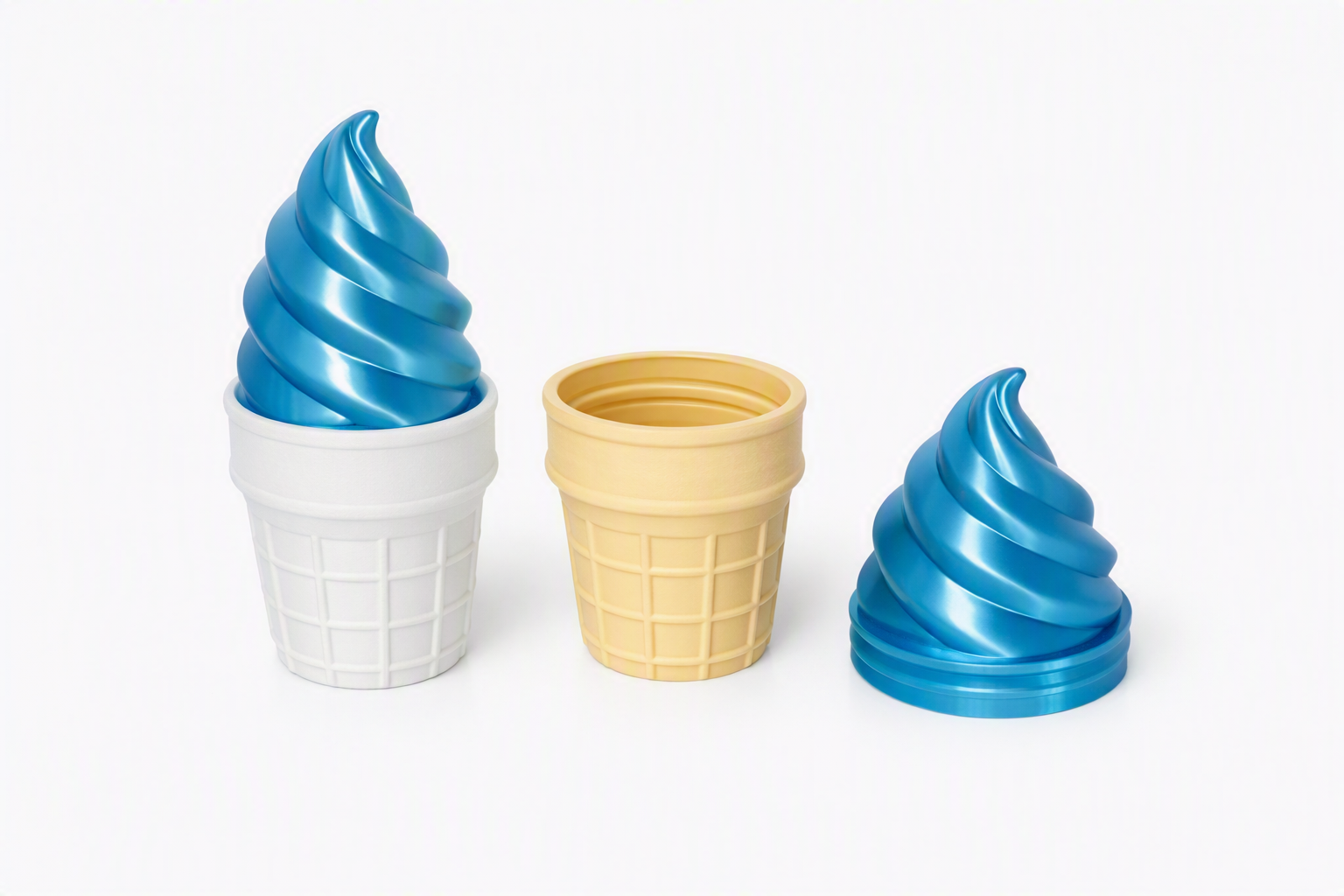 Blue and cream ice cream cone storage containers